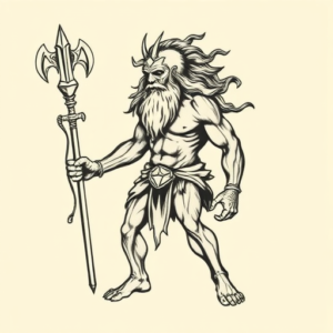 Woodcut Poseidon Tattoo