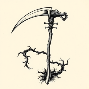 Woodcut Scythe Tattoo