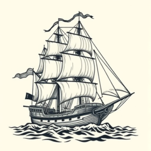 Woodcut Ship Tattoo