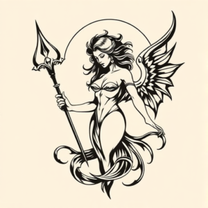 Woodcut Siren Tattoo