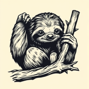 Woodcut Sloth Tattoo