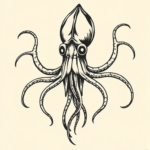Woodcut Squid Tattoo