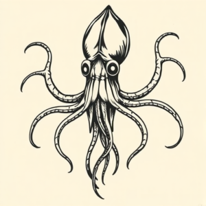 Woodcut Squid Tattoo