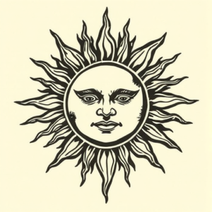 Woodcut Sun Tattoo