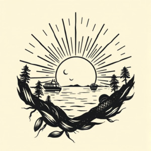 Woodcut Sunrise Tattoo