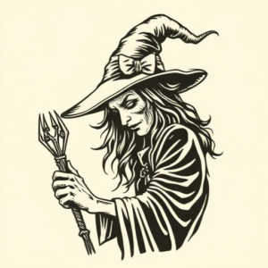 Woodcut Witch Tattoo