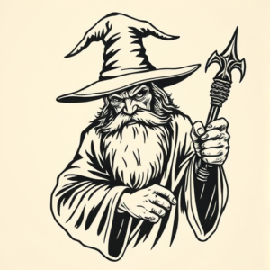 Woodcut Wizard Tattoo