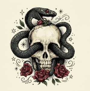 Custom skull and snake tattoo sample